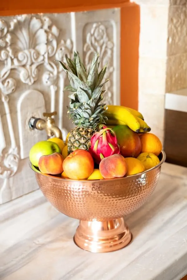 Fruit on carved stone