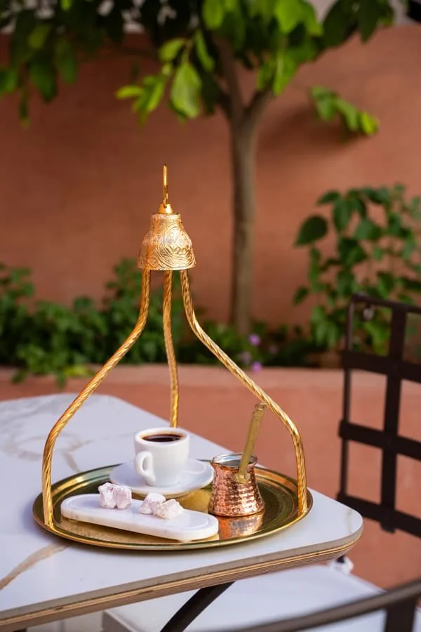 Greek coffee on a copper tray