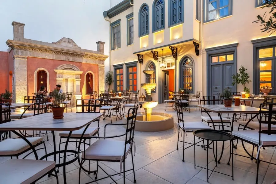The courtyard at dusk