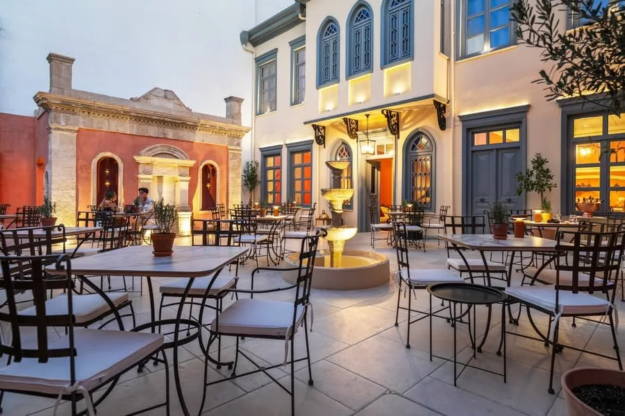 The courtyard at dusk, panoramic